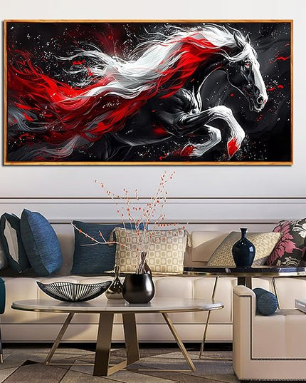 Ouzzlie Horse Wall Art Red Wall Decor Living Room Animal Pictures Black White Wall Decorations for Living Room 29" x 59"
