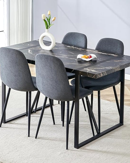 Dining Table Set for 4,Modern Rectangle Dining Table and Fabric Dining Chairs 4, 5 Piece Kitchen Table and Chairs for 4