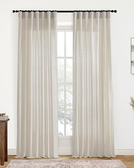 XTMYI Beige Curtains 108 Inches Long for Living Room 2 Panels Linen Back Tab Greige Curtain for Dining Room,50x108 Inch Length