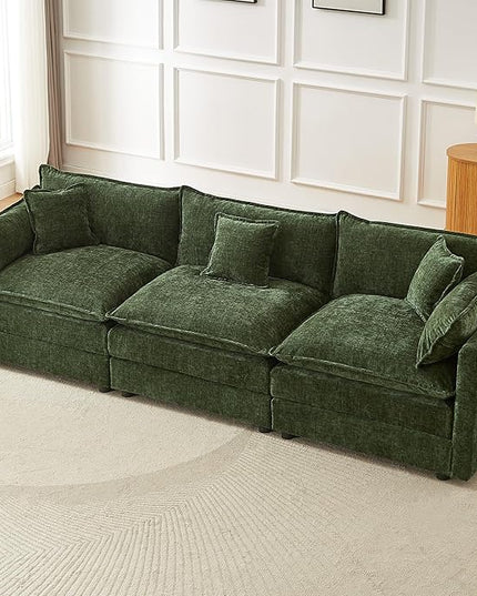 Modular Sectional Sofa, 112.2 Inch Rectangle Shaped Couch Set with Armrests, 3-Seater Comfy Cloud Couches for Living Room Apartment, Green