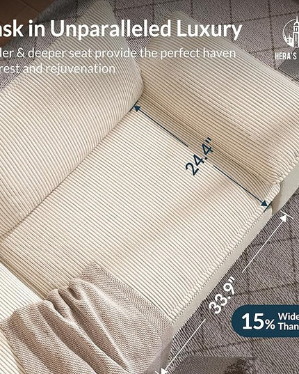 HERA'S HOUSE 124" Modular Sectional Sofa, Oversized L Shaped Couches for Living Room, Comfy Cloud Couch with Ottoman, 4-Seater Deep Seat Sofa with Throw Pillow, Corduroy and Chenille Beige