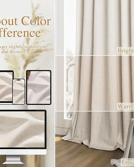 Guken Beige Cream Linen Blackout Curtains 95 Inch Length 2 Panels Set for Living Room Bedroom Back Tab Thermal Insulated 100% Black Out Linen Drapes Room Darkening Window Curtains 95 Inches Long