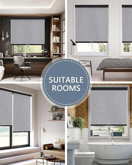 AOSKY Blackout Roller Shades Cordless Blinds for Windows, Free-Stop Shades with Valance, Thermal Insulated Fabric, UV Protection, Natural Woven Blinds for Home and Office (30" W x 72" H, Heather Grey)
