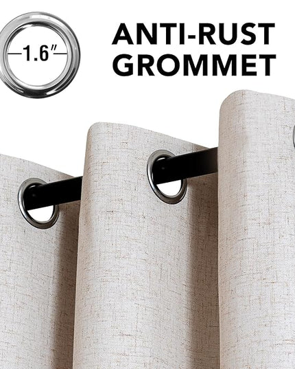 H.VERSAILTEX Linen Curtains 100% Blackout Curtains for Bedroom 54 inch Long Full Light Blocking Nature Linen Blended Window Curtains for Living Room Nickel Grommet (2 Panels, Heathered Natural)