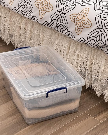 Superio Storage Bins with Lids, Clear Plastic Containers for Organizing, Stackable Totes, BPA Free, Odor Free, Organizer Boxes for Home, and Dorm (4 Pack, 60 Quart)