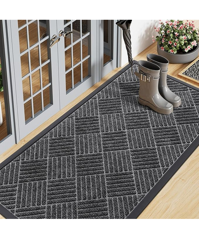 Smiry Front Door Mat Outside Entrance, Heavy Duty Outdoor Indoor Mat, Natural Rubber Doormat, Non Slip, Trap Dirt and Moisture, Easy Clean, Low Profile Patio Porch Entryway Mat, 71x23, Light Grey