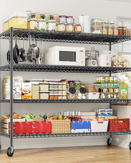 REIBII 55.5''W Storage Shelves 2500LBS Wire Shelving Unit with Wheels Heavy Duty Metal Shelves for Storage Adjustable Garage Storage Rack Pantry Shelf Kitchen Shelving, 75.6" H X 55.5''W X 24" D, 3PCS