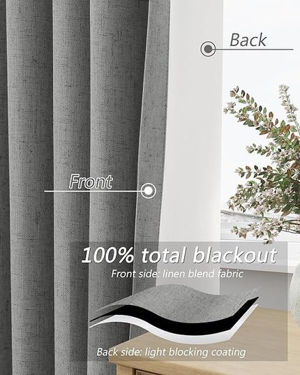 Guken 100% Blackout Linen Curtains 84 Inch Length 2 Panels Set for Living Room Bedroom Back Tab Thermal Insulated Black Out Linen Drapes Room Darkening Window Curtains 84 Inches Long,Dark Grey