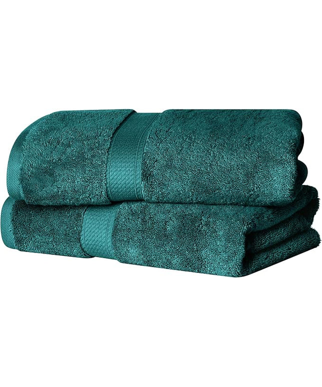 Superior Egyptian Cotton Pile Bath Towel Set of 2, Ultra Soft Luxury Towels, Thick Plush Essentials, Absorbent Heavyweight, Guest Bath, Hotel, Spa, Home Bathroom, Shower Basics, Teal