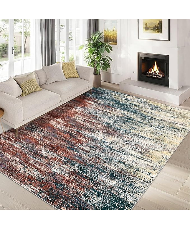 Modern Abstract Area Rug 4x6 Washable Rug for Living Room, Ultra Soft Rug for Bedroom, Non Slip Indoor Floor Carpet, Stain Resistant Rugs for Home Decor Office, Red Multi