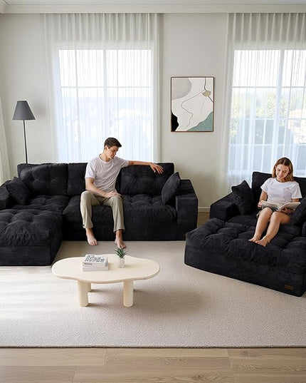 MAXYOYO Sectional Sofa Couch and Chaise Lounge, L Shaped Modern Cloud Couch with Ottoman, Comfy Sofa with Layered Cushion, Tufted Upholstered Sleeper Chair for Living Room, No Assembly Required
