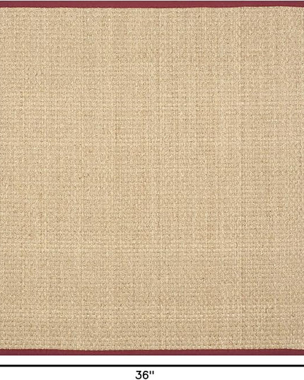 Safavieh Area Rug 3' Square - Natural Fiber Collection - Natural & Red, Seagrass, Basketweave Pattern with Border (NF114D)