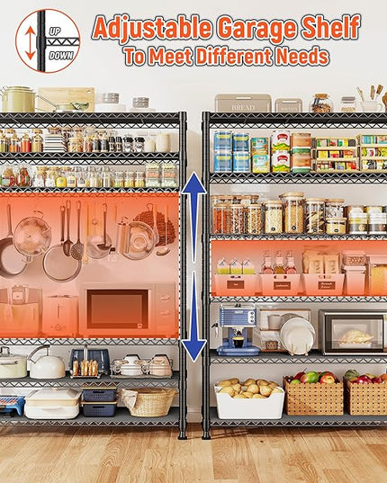 REIBII 75" H Metal Shelving 6 Tier Storage Shelf Adjustable Kitchen Shelf Wire Shelving Unit Detachable Storage Rack for Kitchen Laundry Living Room Commercial Heavy Duty Metal Shelf 75" X35" X14"