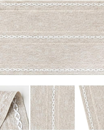 Artoid Mode Brown Rustic Cotton Linen Table Runner, Seasonal Embroidered Hollow Kitchen Dining Table Decoration for Home Party Decor 13x36 Inch