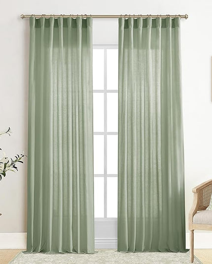 XTMYI Sage Green Linen Curtains 96 Inches Long for Living Room,Boho Closet Curtains for Bedroom Closet Door Neutral Nursery Boy Teens Girls Room