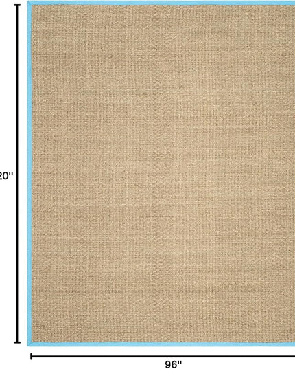 SAFAVIEH Area Rug 8x10 - Natural Fiber Collection - Large - Natural & Turquoise, Seagrass, Basketweave Pattern (NF114S)