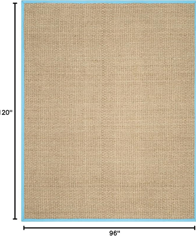 SAFAVIEH Area Rug 8x10 - Natural Fiber Collection - Large - Natural & Turquoise, Seagrass, Basketweave Pattern (NF114S)