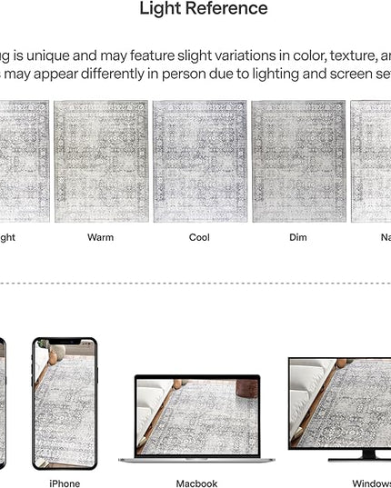 ReaLife Rugs Machine Washable Area Rug Runner - Living Room Bedroom Bathroom Kitchen Entryway Office - Padded Low Pile Stain Resistant Premium - Boho Farmhouse Vintage - Noor - Silver Ivory 2'6" x 6'