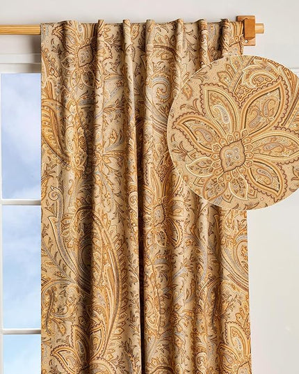 Maison d' Hermine Curtains for Living Room 100% Cotton 108 inch Length One Panel Light Filtering Curtains for Bedroom Windows with Rod and Loop Pockets Drapes (Kashmir Paisley Sepia, 50" W x 108" L)
