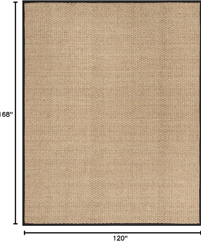 SAFAVIEH Area Rug 10x14 - Natural Fiber Collection - Large - Natural & Black, Seagrass, Basketweave Pattern with Border (NF114C)