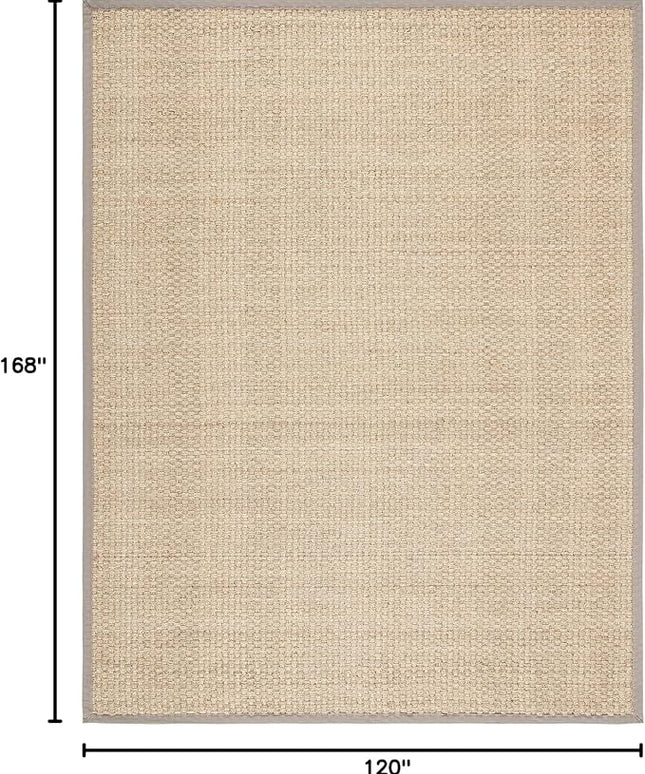 SAFAVIEH Area Rug 10x14 - Natural Fiber Collection - Large - Natural & Grey, Seagrass, Basketweave Pattern with Border (NF114P)