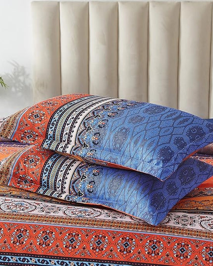 Cottolester Boho Comforter Set King Size 8 Piece Bed in a Bag Burnt Orange Paisley Fall Comforter and Sheet Set Bohemian Striped Bedding Set,Soft Microfiber Complete Bedding Set