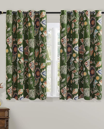XiDi Green Floral Curtains 63 Inches Long 2 Panels Vintage Patterned Blackout Curtains for Bedroom Living Room Thermal Insulated Grommet Luxury Cottage Core Botanical Printed Drapes Moss Green 52x63