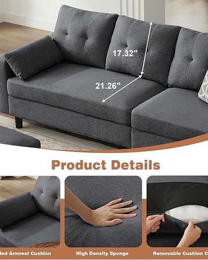 101" Sectional Sofa 4 Seat U Shaped Couch with Storage Ottoman for Living Room, Reception Room ect, Combination Sectional Couch with Movable Ottoman Sets, Darkgrey