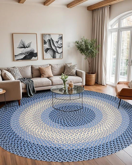 Tranquility TQ12 Blue 8' x 8' Round - Braided Area Rug, Home Decor, Floor Mat or Bedroom Rug - Easy Care, Ideal for High Traffic Areas in Hallway and Living Room - Made in USA
