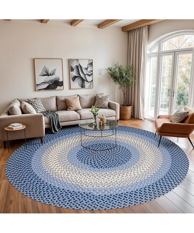 Tranquility TQ12 Blue 8' x 8' Round - Braided Area Rug, Home Decor, Floor Mat or Bedroom Rug - Easy Care, Ideal for High Traffic Areas in Hallway and Living Room - Made in USA