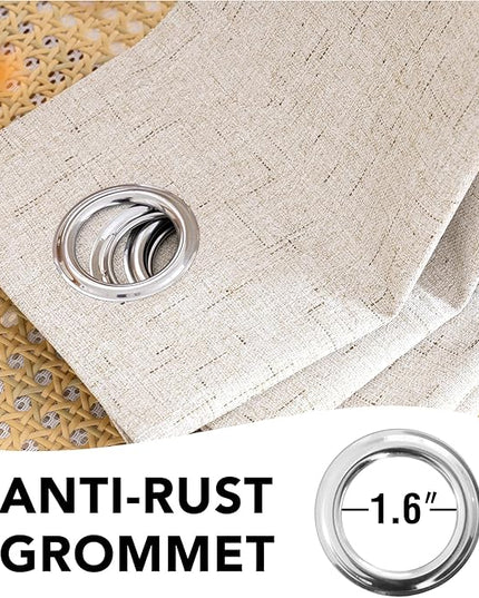 H.VERSAILTEX Linen Blackout Curtains 45 Inches Long 100% Blackout Thermal Insulated Textured Linen Look Curtain Draperies Anti-Rust Grommet, Energy Saving with White Liner, 2 Panels, Natural