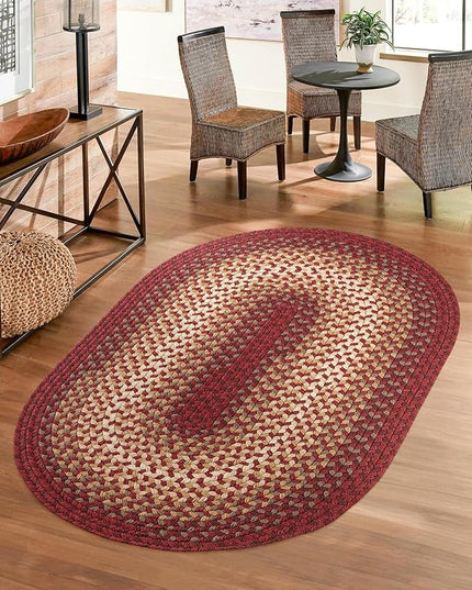Tranquility TQ42 Red 8' x 11' Oval - Braided Area Rug, Home Decor, Floor Mat or Bedroom Rug - Easy Care, Ideal for High Traffic Areas in Hallway and Living Room - Made in USA