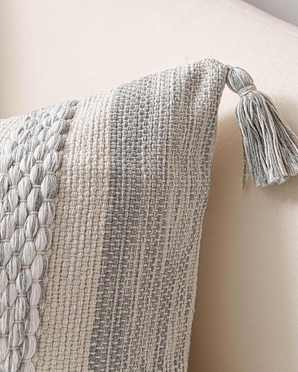 BlissBlush Gray Boho Decorative Throw Pillow Cover 20x20 Square Farmhouse Accent Cushion for Couch Sofa Livingroom Bedroom Pillowcase Modern Home Décor (Pack of 1)