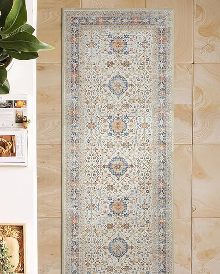 jinchan Runner Rug 2x5 Washable Hallway Rug Distressed Orange Multi Vintage Floral Runner Kitchen Floor Cover Indoor Mat Retro Entryway Living Room Bedroom Office Farmhouse