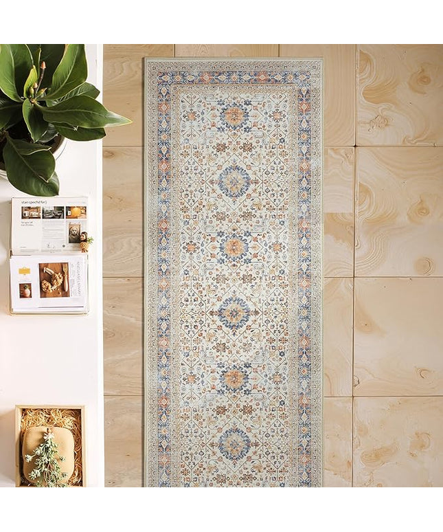 jinchan Runner Rug 2x6 Washable Hallway Rug Distressed Orange Multi Vintage Floral Runner Kitchen Floor Cover Indoor Mat Retro Entryway Living Room Bedroom Office Farmhouse