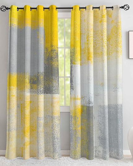 Asuexpect Yellow Window Curtain Yellow Grey Abstract Thermal Insulating Drapes Rust Art Treatment Drapes Modern Curtains for Living Room Bedroom Hotel, 52" x 96", 2 Panels