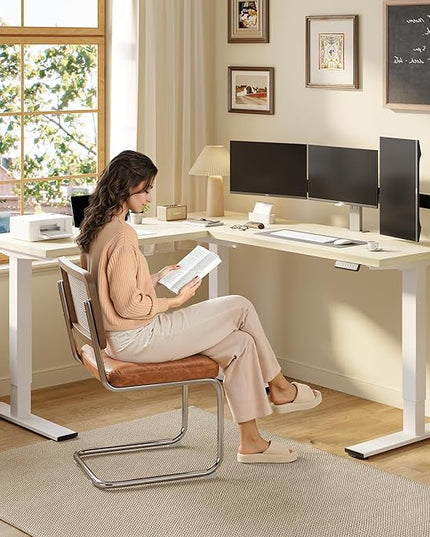 SANODESK L Shaped Electric Standing Desk with Drawer, 71 Inch Ergonomic Adjustable Height Desk with Storage, Corner Desk Sit Stand up Computer Table for Work Office Home, Maple