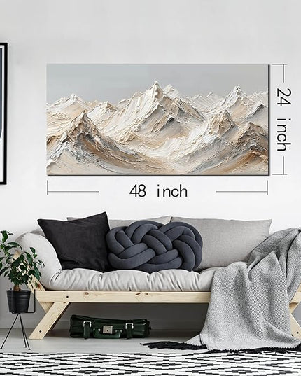Abstract Canvas Art White Mountain Wall Art Minimalist Wall Decor Large Painting Nature Artwork for Living Room Bedroom Dining Room Office 24" x 48"