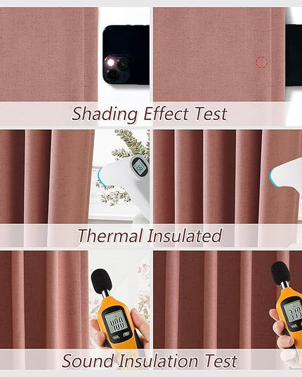 Guken Blackout Curtains 120 Inch Length 2 Panels Set for Living Room Bedroom Back Tab Thermal Insulated 100% Black Out Linen Drapes Room Darkening Window Curtains 120 Inches Long,Dusty Rose