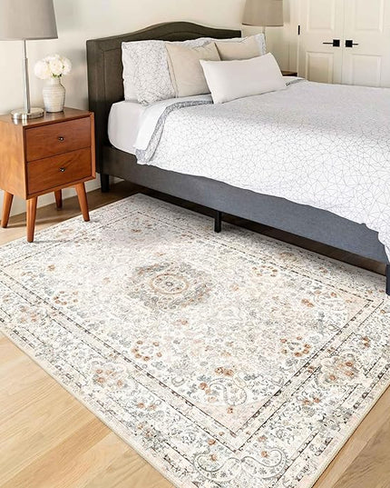 Boho Rug 3x5,Washable Area Rugs for Bedroom Living Room Kitchen Entryway,Small Vintage Bohemian Distressed Non Slip Carpet,Beige