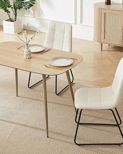 47.2'' Dining Table Set for 4 - Modern Wood Table with Cat Scratch-Resistant Surface & 4 U-Shaped White Leather Chairs, Kitchen & Dining Room Furniture, Space-Saving Table and Chairs Set