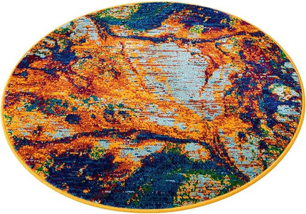 Rugs.com Calypso Collection Rug – 3 Ft Round Multi Medium-Pile Rug Perfect for Kitchens, Dining Rooms