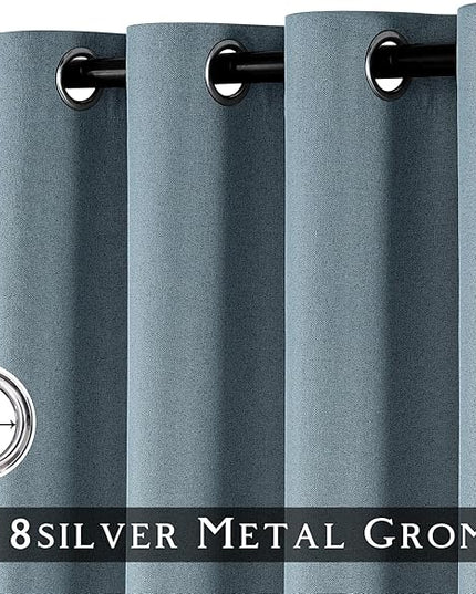 ChrisDowa 100% Blackout Blue Solid Curtains 108 Inches Long 2 Panels for Bedroom Living Room,Farmhouse Room Darkening Thermal Insulated Soundproof Grommet Top Window Treatment Drapes,52x108
