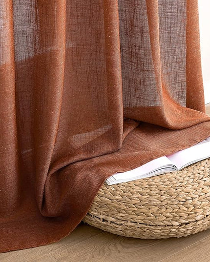 MIULEE Burnt Orange Linen Curtains 84 Inch Length for Bedroom Living Room, Soft Thick Linen Textured Window Drapes Terracotta Rust Boho Fall Decor Semi Sheer Light Filtering Back Tab 2 Panels