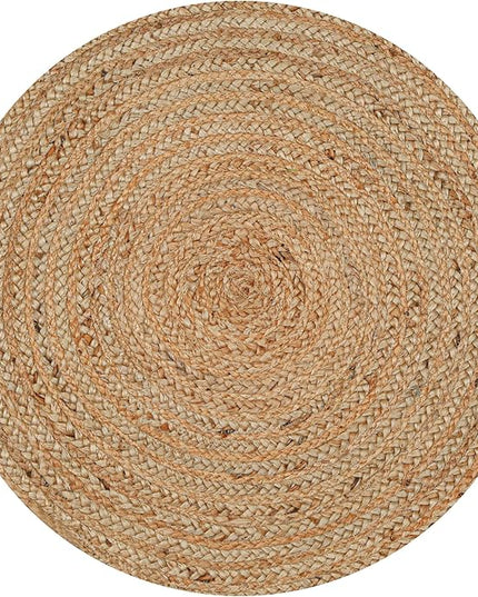 Hand Woven Jute Area Rug - 2' Round - Rustic Beige Reversible Farmhouse Rugs for Living Room, Bedroom, Kitchen - Vintage Natural Braided Entry Floor Décor Circle Boho Small Round Rugs 2 feet