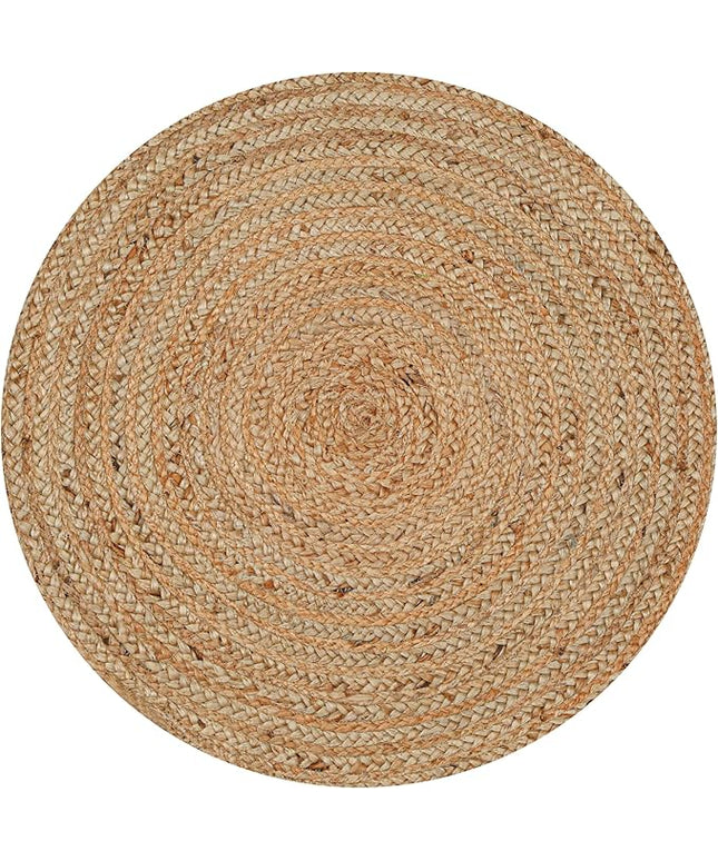 Hand Woven Jute Area Rug - 2' Round - Rustic Beige Reversible Farmhouse Rugs for Living Room, Bedroom, Kitchen - Vintage Natural Braided Entry Floor Décor Circle Boho Small Round Rugs 2 feet