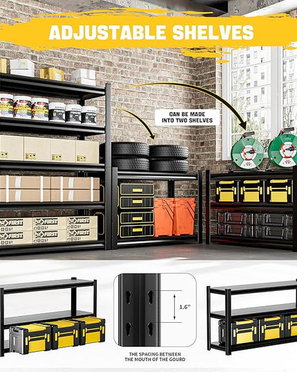 2 Set Garage Shelving Unit 72" H3000bls Heavy Duty Storage Shelves Easy Assembly 5 Tier Adjustable Metal Steel Utility Shelf Rack