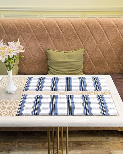Urban Villa Christmas Placemats Snow Blue Color Checked 100% Cotton Fused Placemats 14''x 20'' Over Sized Set of 6 Use Heavier Quality Christmas Special placemats Quality