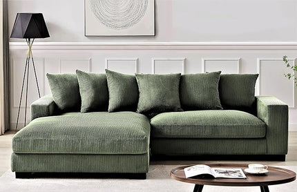 Luxe Oversized Two-Piece Sectional Couches for Living Room, 102.4-Inch L Shaped Sofa with Chaise, Upholstered with Corduroy Fabric, Dark Green (Left Facing)