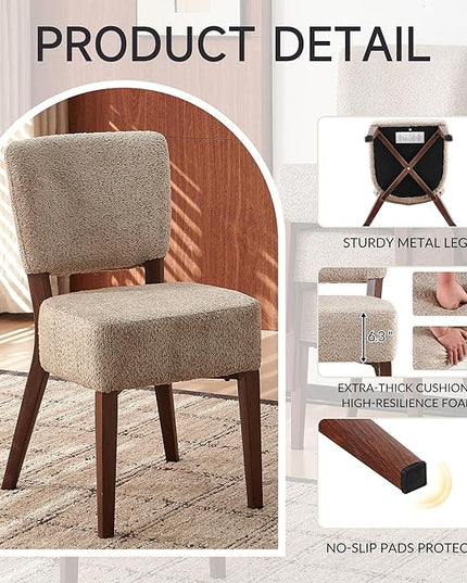5-Piece Round Dining Table Set, Modern 47" Kitchen Table Chairs Set of 4, Upholstered Stackable Dining Room Chairs with Thick Cushion&Metal Legs for Living Room Apartment, Walnut&Light Brown